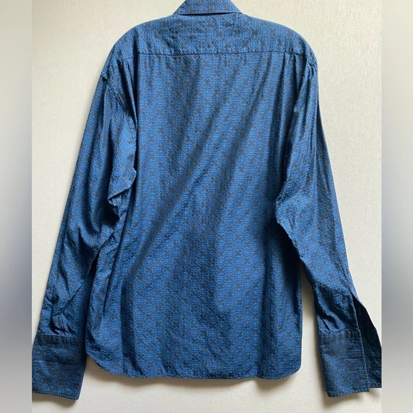 Ted Baker Archive blue paisley button down collar flip cuff shirt Sz 17 - Picture 2 of 9
